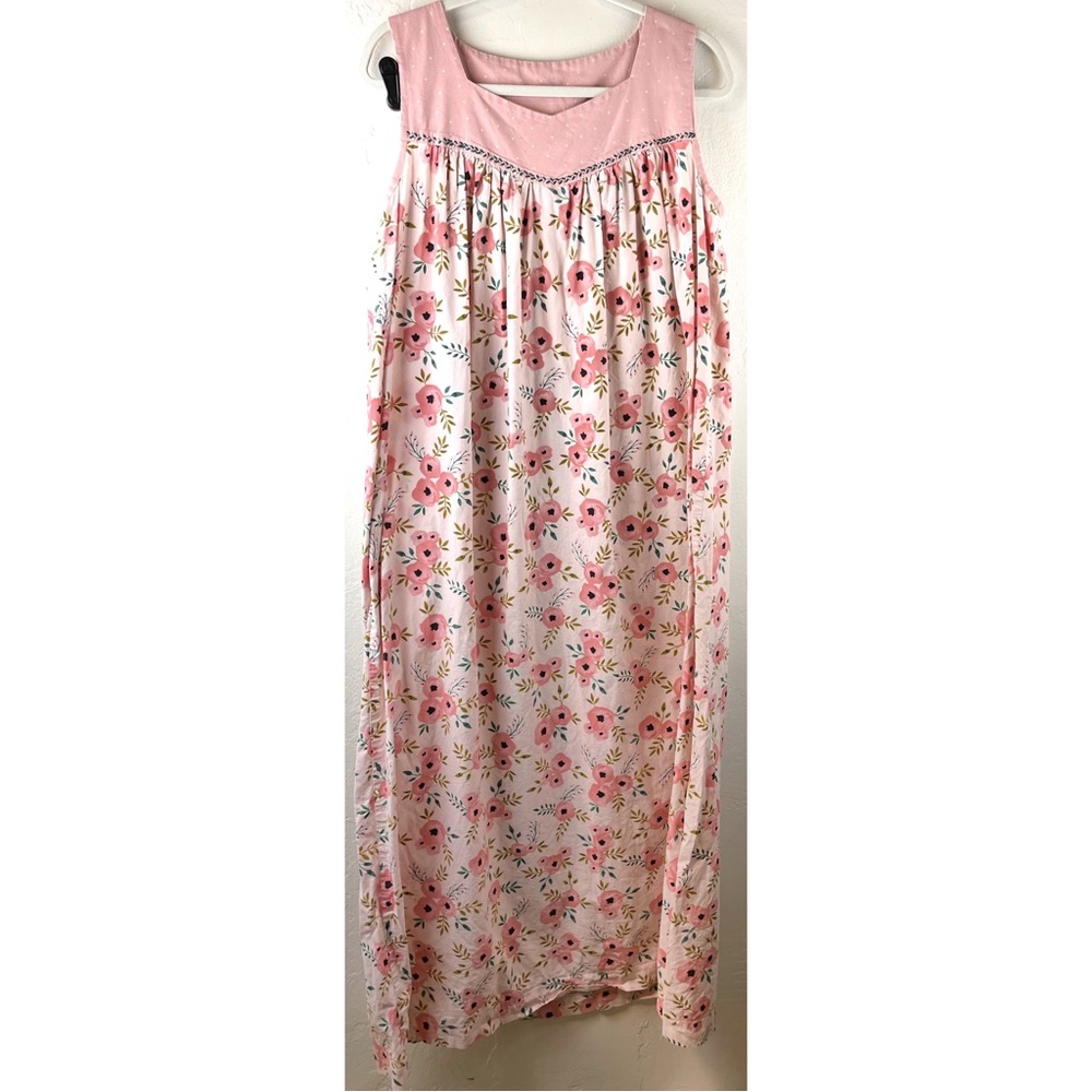 Vintage House Dress Sleeveless Floral Gown Cottage Core M / L Rose Country